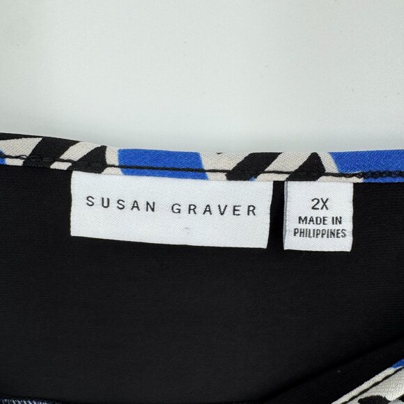 Susan Graver Womens Liquid Knit Tunic Top Size 2x Floral Long Sleeve Stretch - Picture 4 of 7